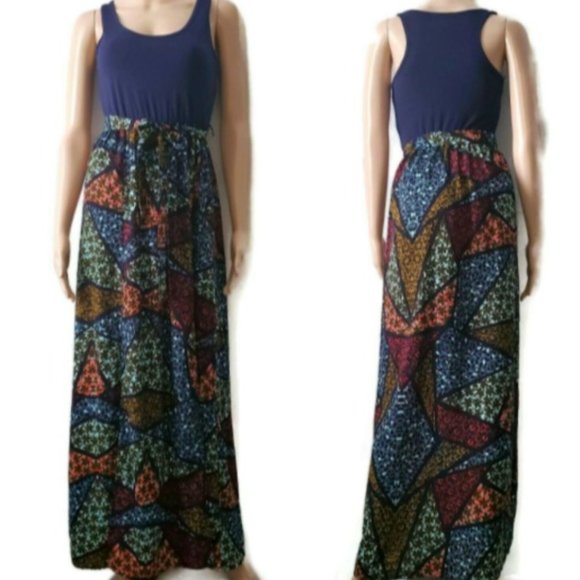 Love Fire Women's Belted Waist Multicolor Print Maxi Summer Dress Size Medium - Picture 11 of 11